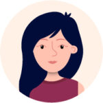 Illustration of a woman with dark hair and a maroon top.